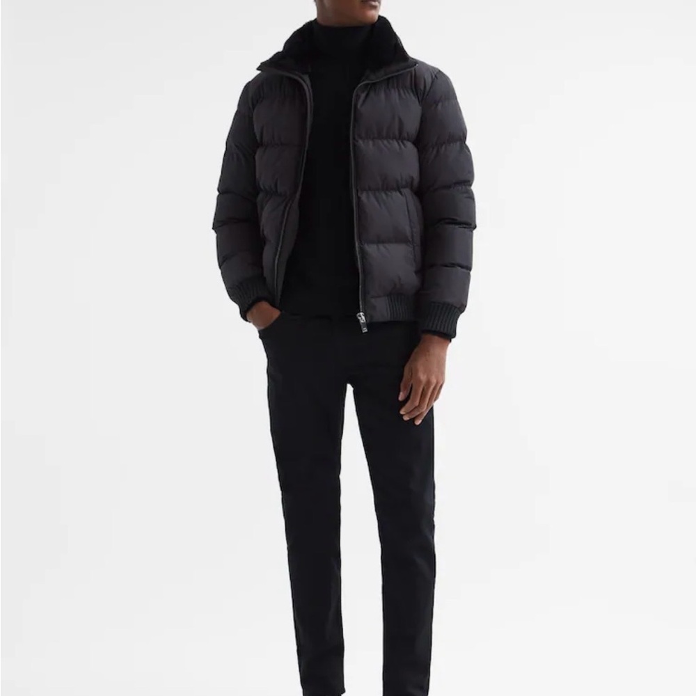 Reiss Black Frost Faux Fur Trim Puffer Jacket - Picture 3 of 5